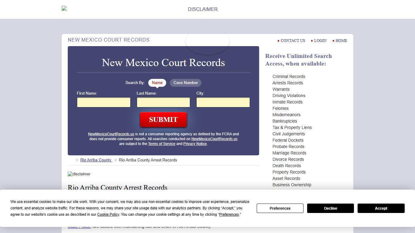 Rio Arriba County Arrest Records | NewMexicoCourtRecords.us